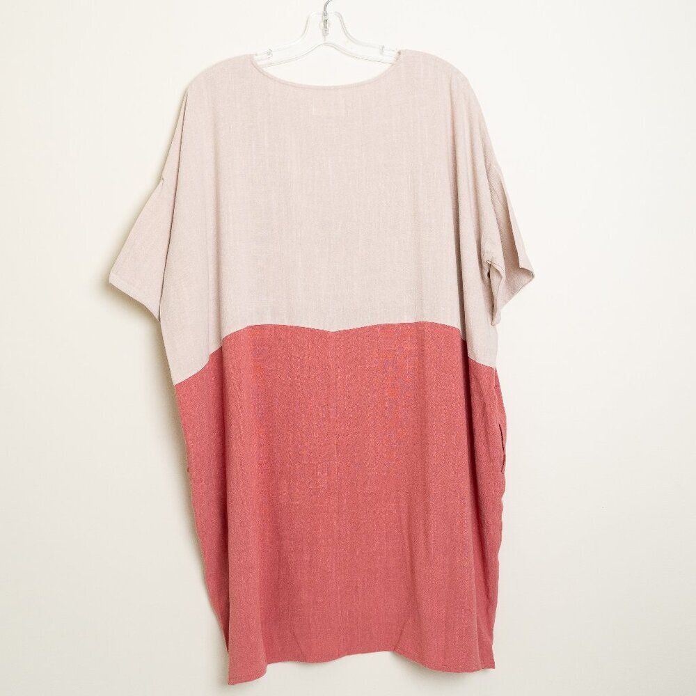 Jackson Rowe Rodina Oversized Color Block Linen Dress Sand / Hibiscus - Picture 3 of 12